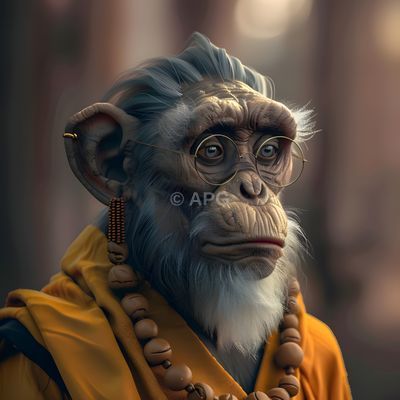 Weiser Affe mit Brille und gelbem Gewand (KI-Generiert)